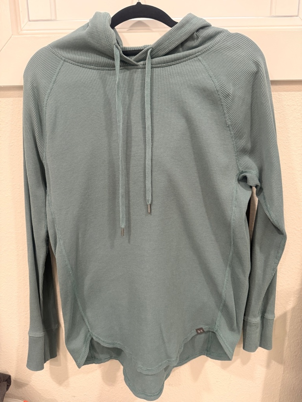 Women’s Small Light Teal Waffle Knit Hooded Pullover